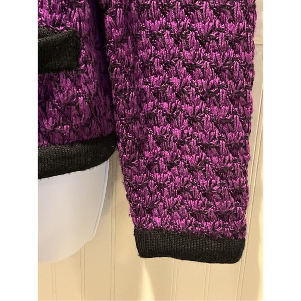 Mondi Vintage Cardigan Sweater Size 38 / M Purple Black 80s Gold Buttons Heavy - Picture 8 of 15